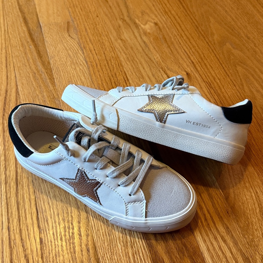 Vintage Havana White Sneakers with Silver Star Detail and black heel